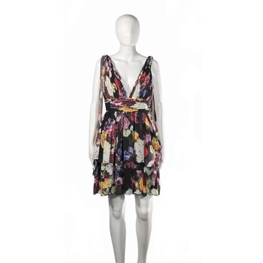 MAC DUGGAL Tiered Floral A-Line Minidress Size 6 - Picture 2 of 8